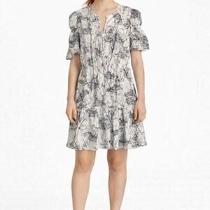 Vero Moda Dress Size XL White Black Short Sleeve Drop Waist Lined V Neck Spring